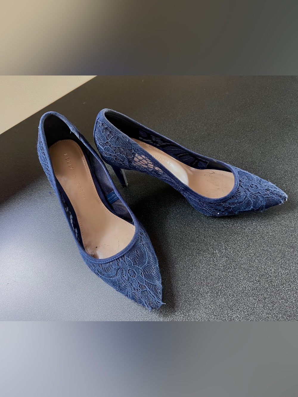 Women's Navy Lace Pointed-Toe High Heels